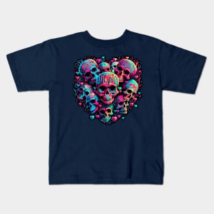 Neon Skull Head Art design #1 by Farbrausch Art 2023. Kids T-Shirt